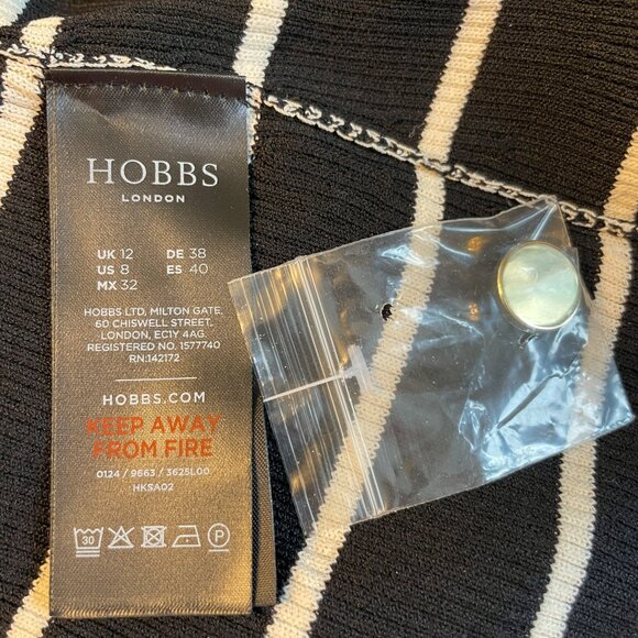 HOBBS LONDON LTD Belmont Knit Midi Dress Sz 8 US Black White Stripe - Picture 7 of 9